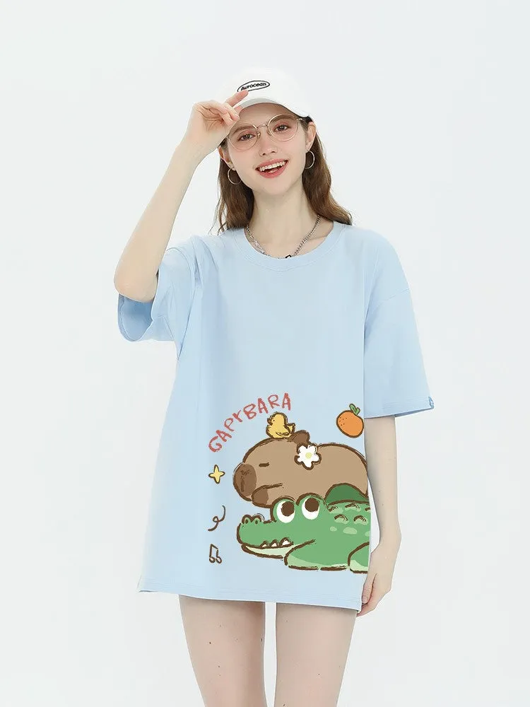 Crocodile graphic T-shirt women's short-sleeved top