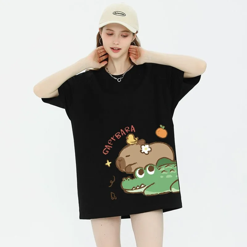 Crocodile graphic T-shirt women's short-sleeved top