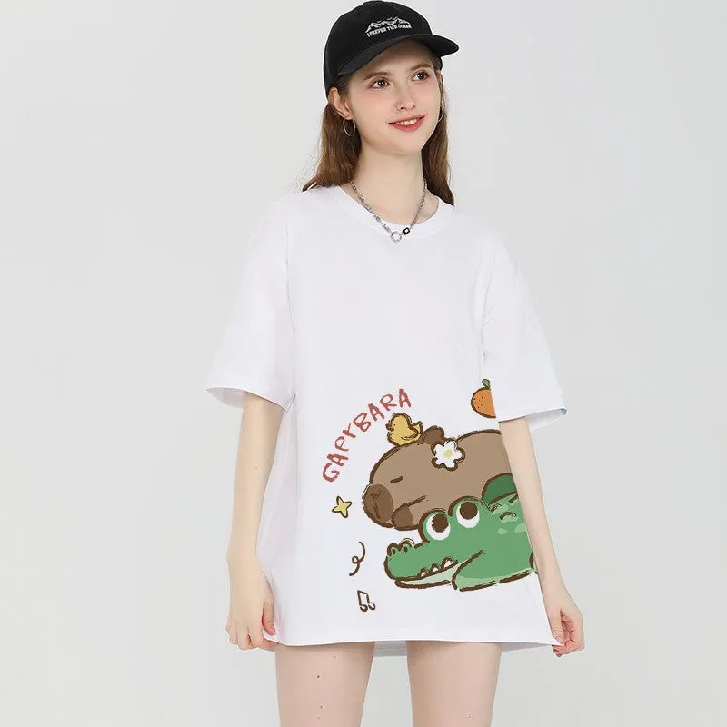 Crocodile graphic T-shirt women's short-sleeved top