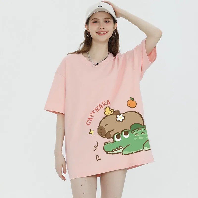 Crocodile graphic T-shirt women's short-sleeved top