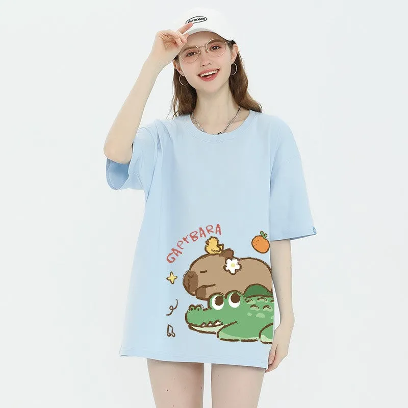 Crocodile graphic T-shirt women's short-sleeved top