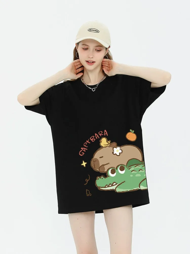 Crocodile graphic T-shirt women's short-sleeved top