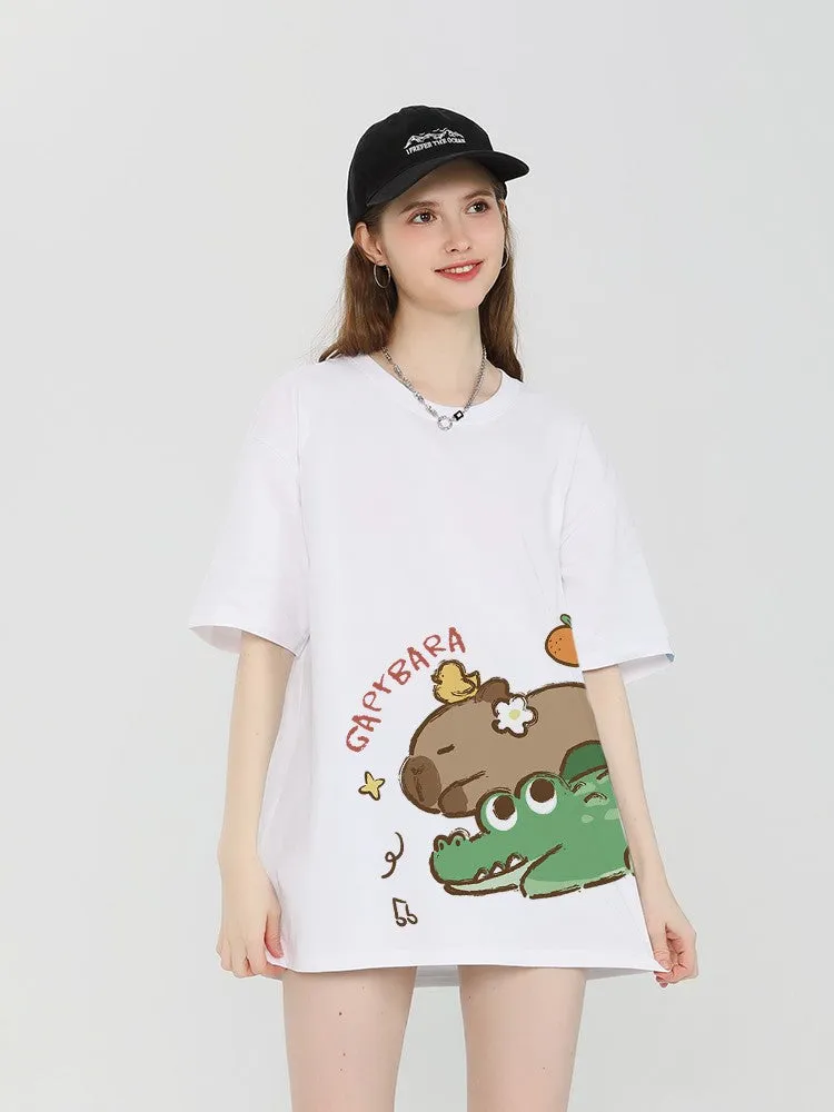Crocodile graphic T-shirt women's short-sleeved top
