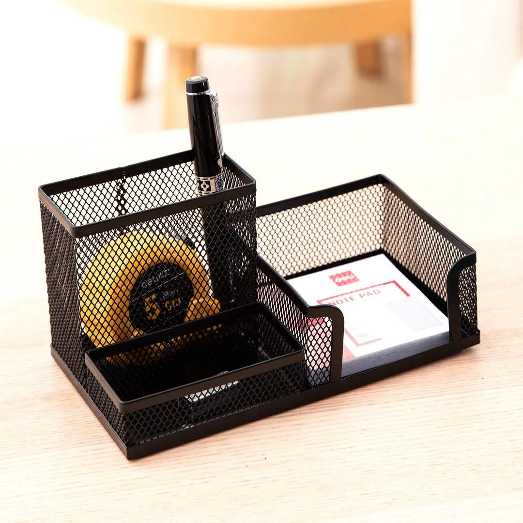 Deli W9175 Mesh Desk Organizer 3 Compartment (Black, Pack of 1)