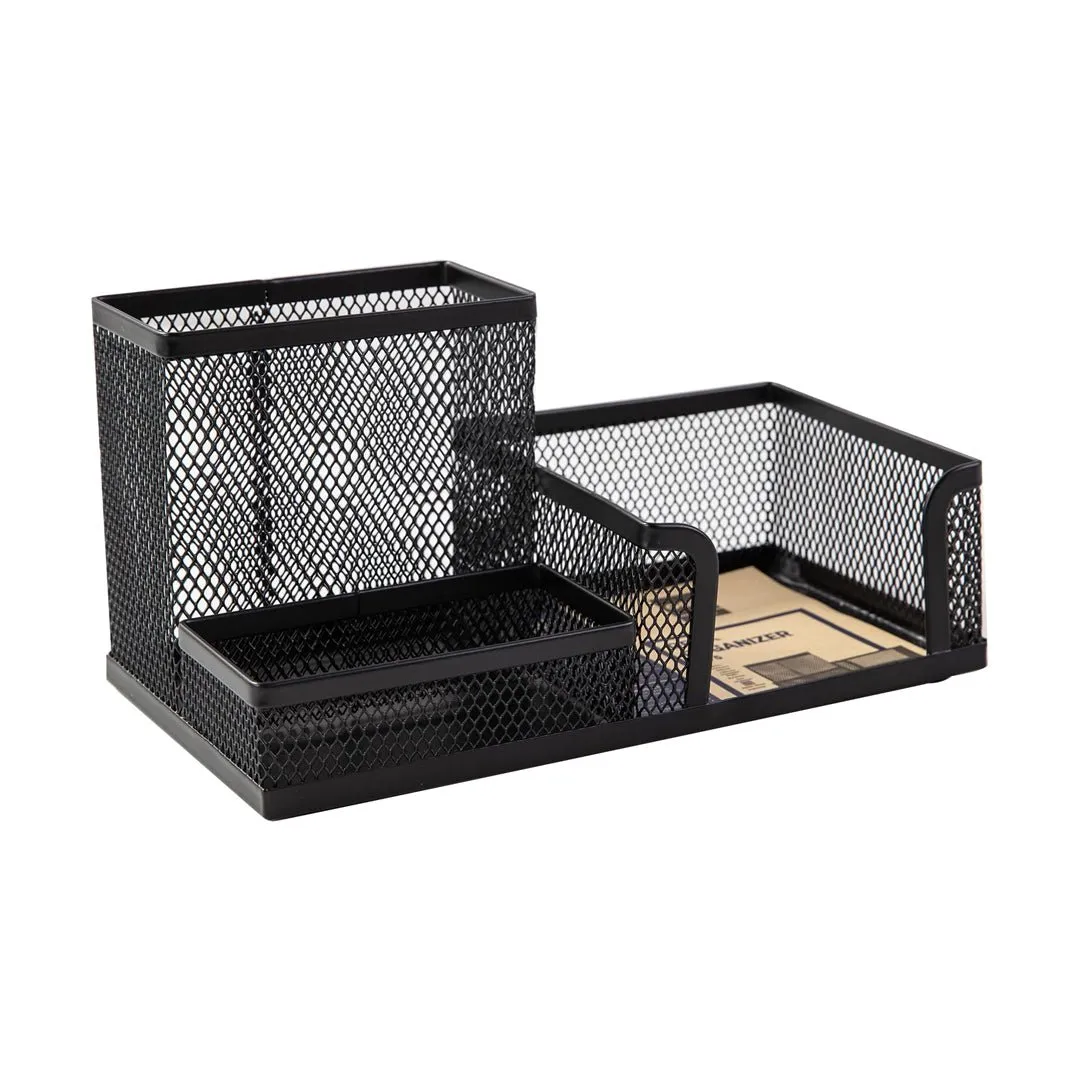 Deli W9175 Mesh Desk Organizer 3 Compartment (Black, Pack of 1)