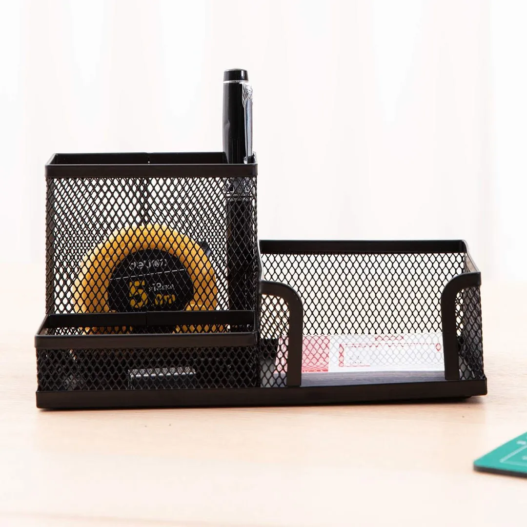 Deli W9175 Mesh Desk Organizer 3 Compartment (Black, Pack of 1)