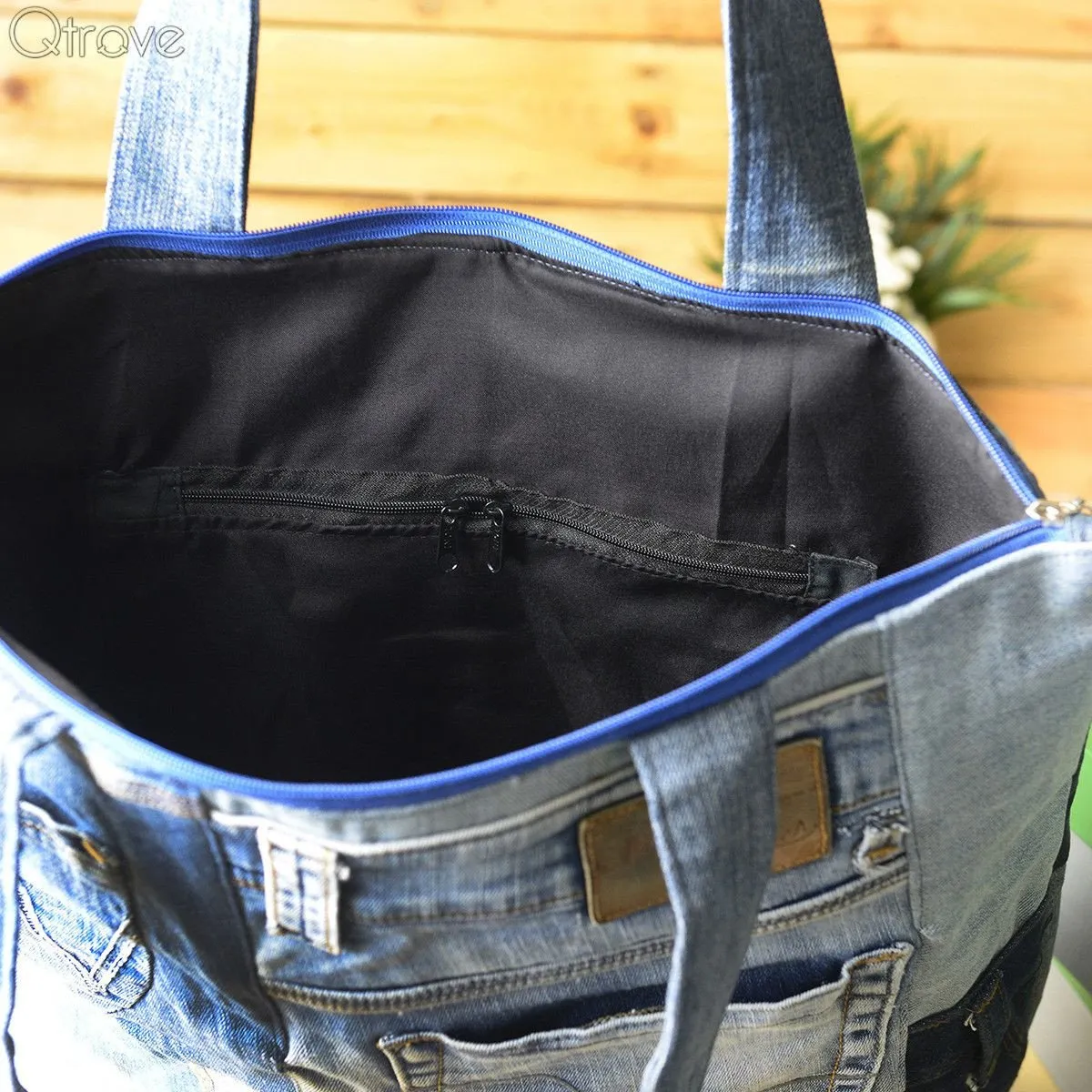 Denim Patchwork Tote Bag With A Touch of Black