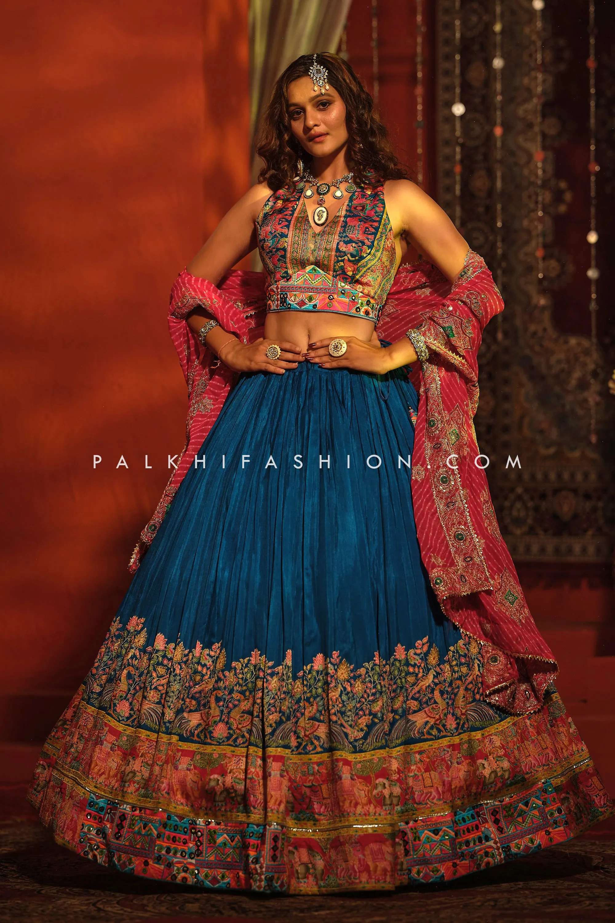 Designer Teal Blue Navratri Lehenga with Exquisite Work