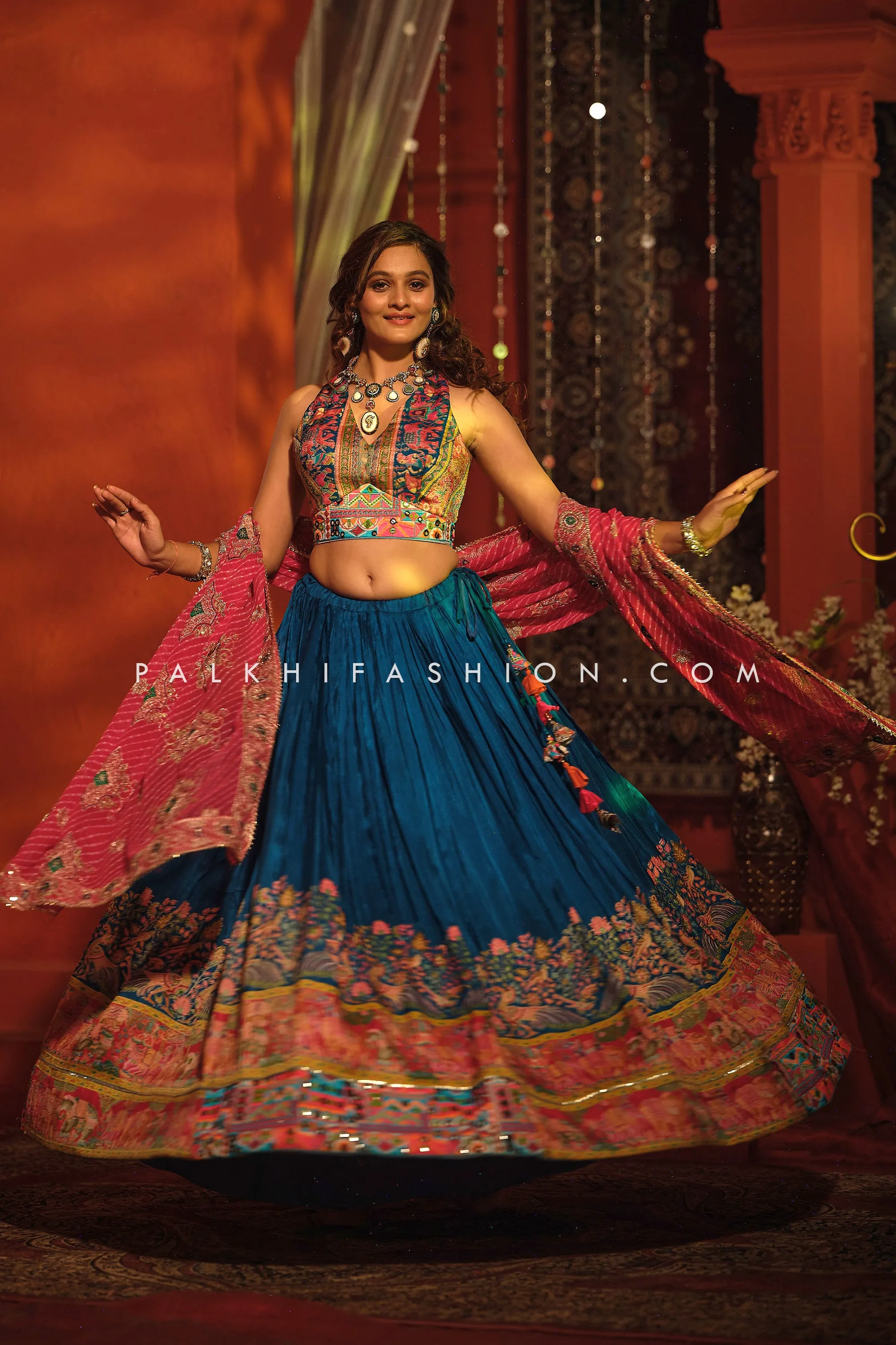Designer Teal Blue Navratri Lehenga with Exquisite Work