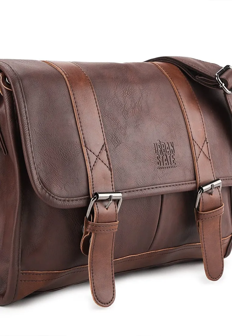 Distressed Leather Relay Messenger Bag - Dark Brown