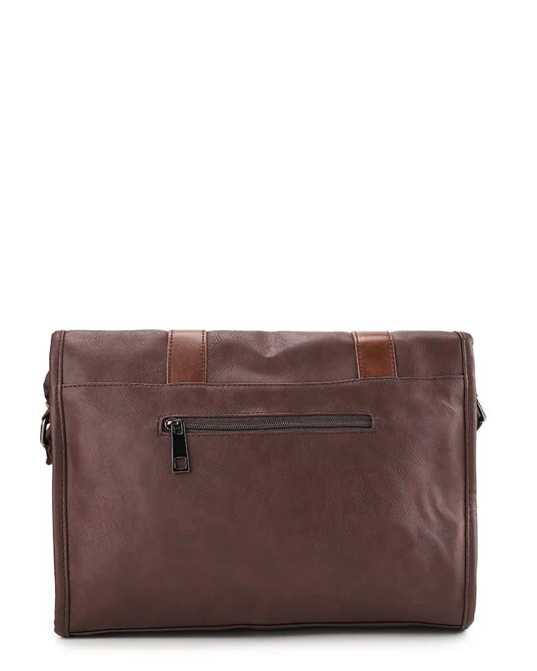 Distressed Leather Relay Messenger Bag - Dark Brown