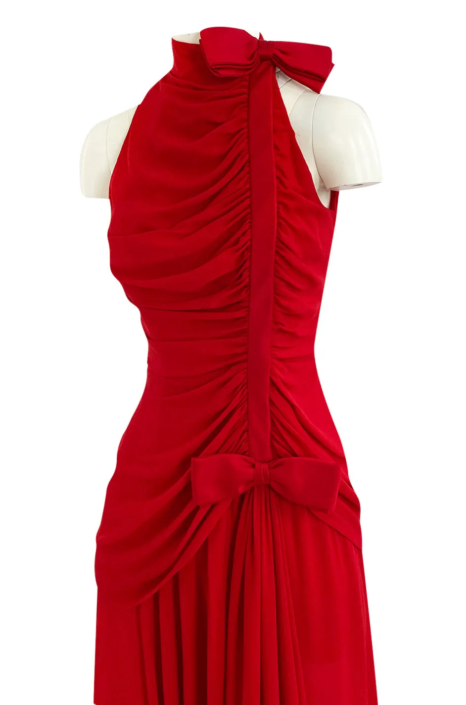 Documented Spring 1987 Valentino Haute Couture Red Silk Crepe Dress w Bow Details