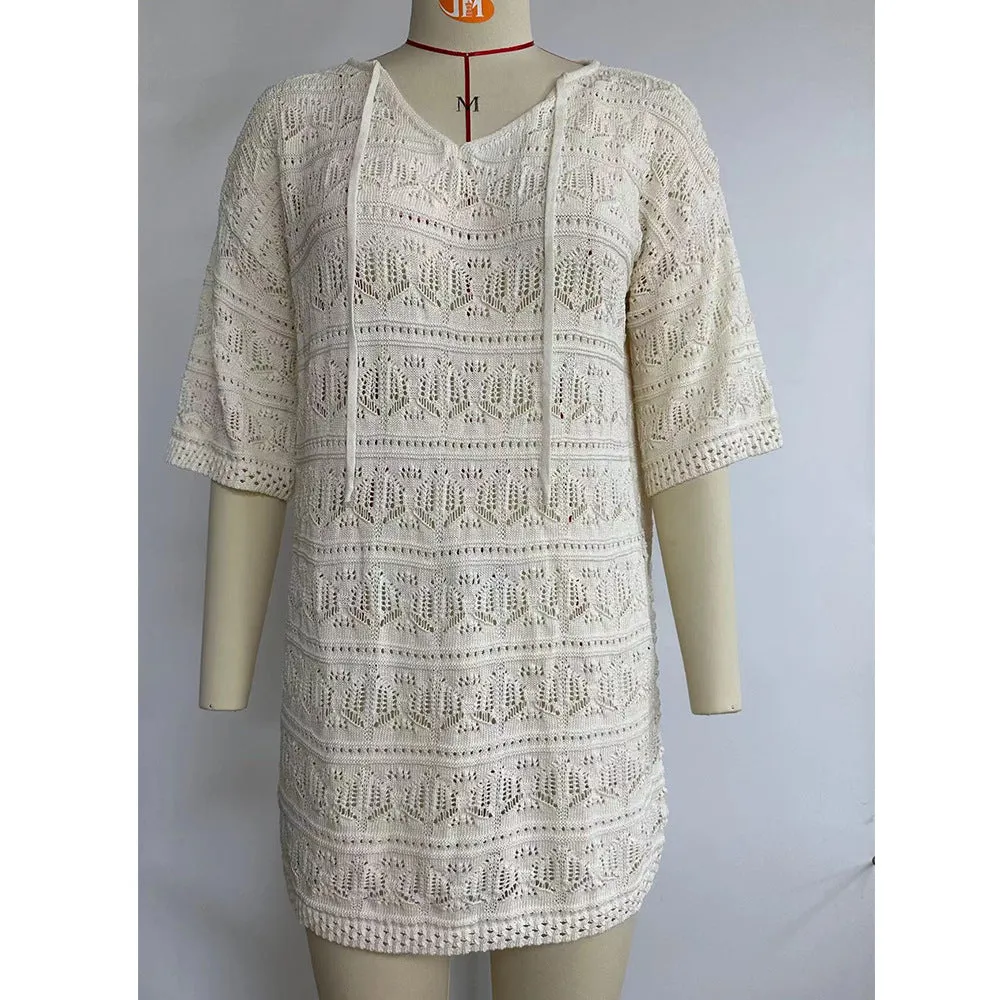DUNNMALL  Summer New Cross-Border European and American Women's Clothing  Hollow Vacation Beach Dress Sun Protective Blouse