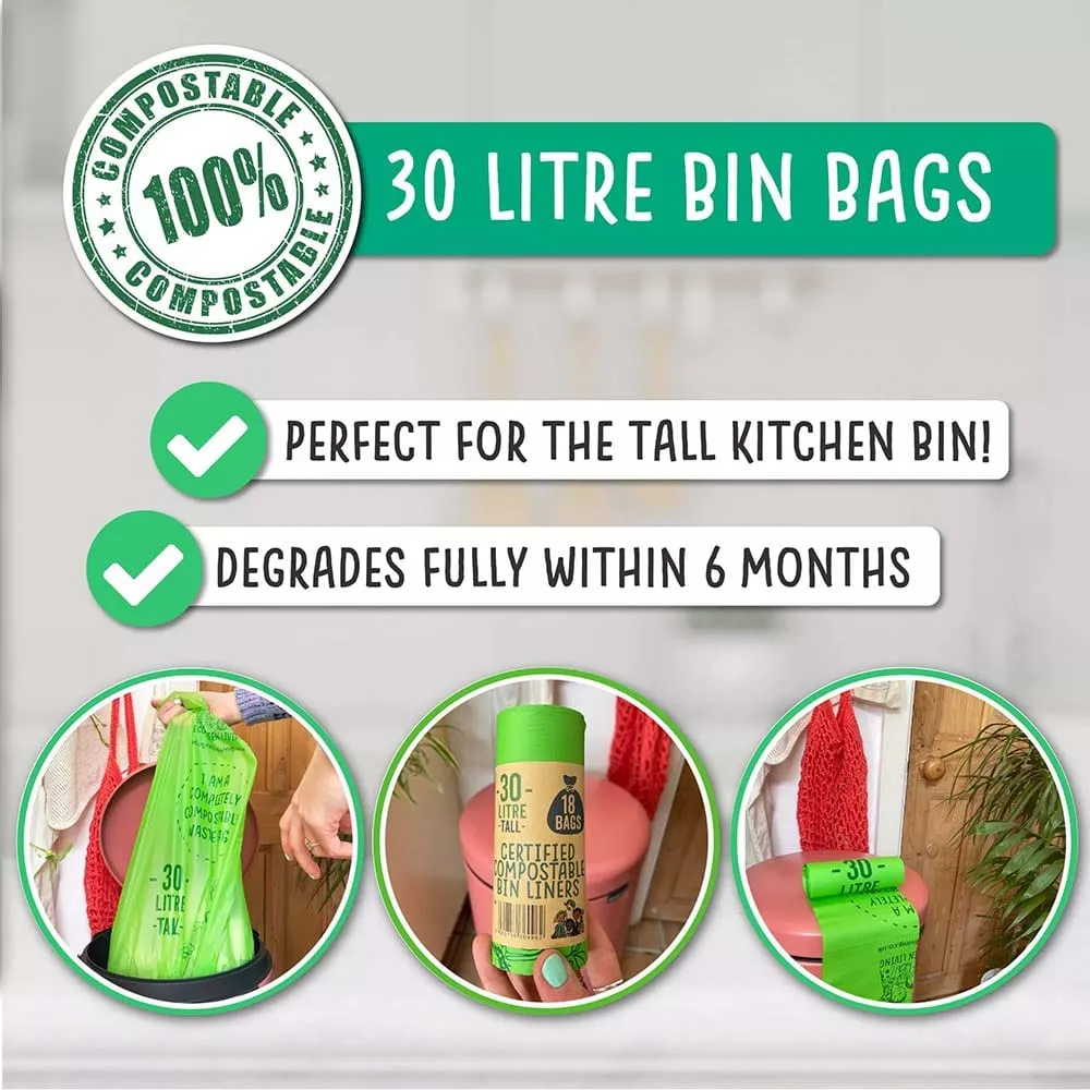 Eco Green Living Compostable Waste Bin Bags - 30L