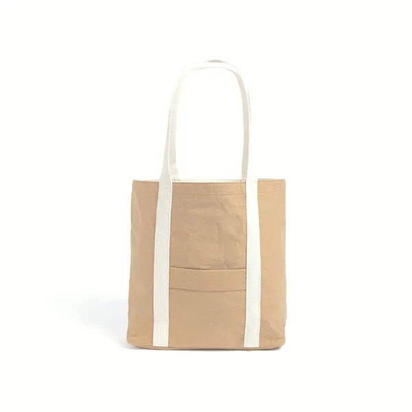 Ella Light Camel Tote Bag made from Washable Paper, an eco-friendly alternative to leather