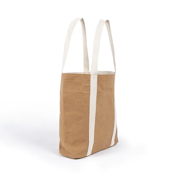 Ella Light Camel Tote Bag made from Washable Paper, an eco-friendly alternative to leather