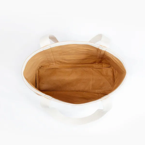 Ella Light Camel Tote Bag made from Washable Paper, an eco-friendly alternative to leather