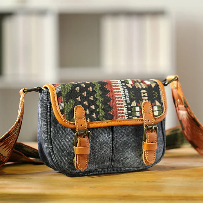 Ethnic Style Ladies Small Canvas Crossbody Bag Women's Satchel Bag