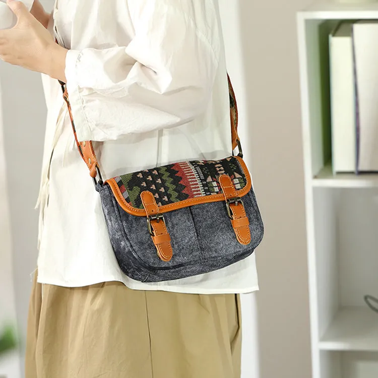 Ethnic Style Ladies Small Canvas Crossbody Bag Women's Satchel Bag