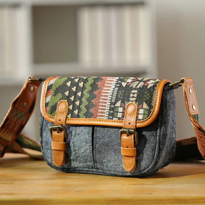 Ethnic Style Ladies Small Canvas Crossbody Bag Women's Satchel Bag