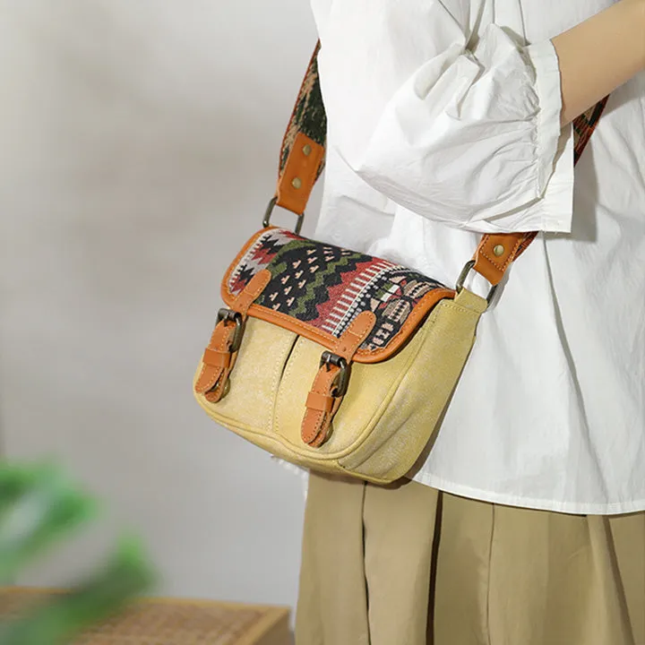 Ethnic Style Ladies Small Canvas Crossbody Bag Women's Satchel Bag