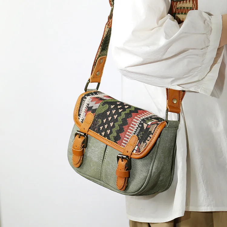Ethnic Style Ladies Small Canvas Crossbody Bag Women's Satchel Bag