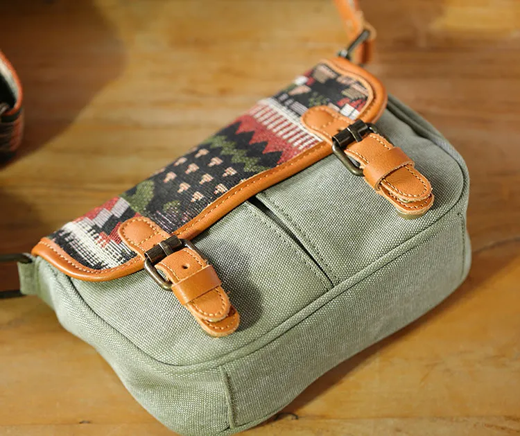 Ethnic Style Ladies Small Canvas Crossbody Bag Women's Satchel Bag