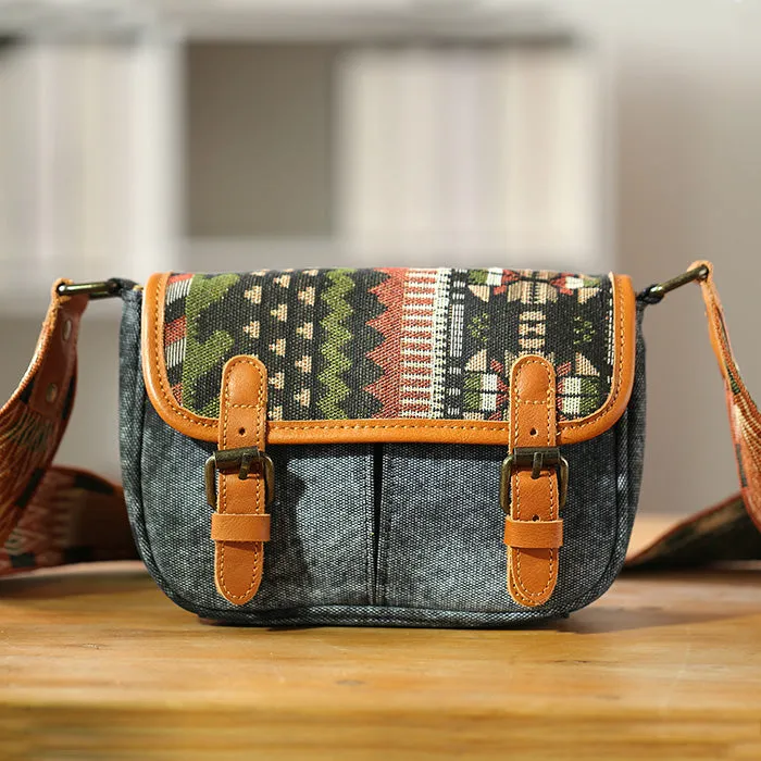 Ethnic Style Ladies Small Canvas Crossbody Bag Women's Satchel Bag