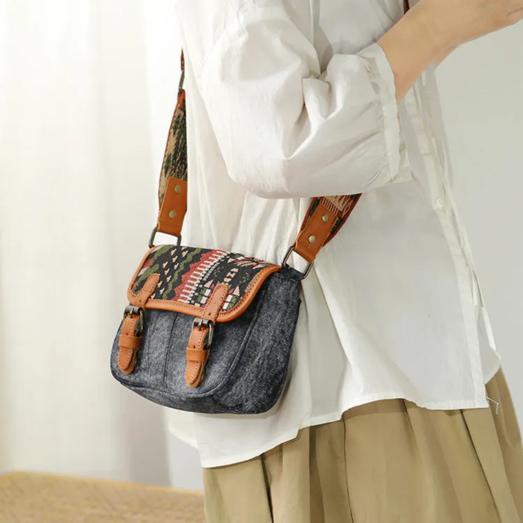 Ethnic Style Ladies Small Canvas Crossbody Bag Women's Satchel Bag