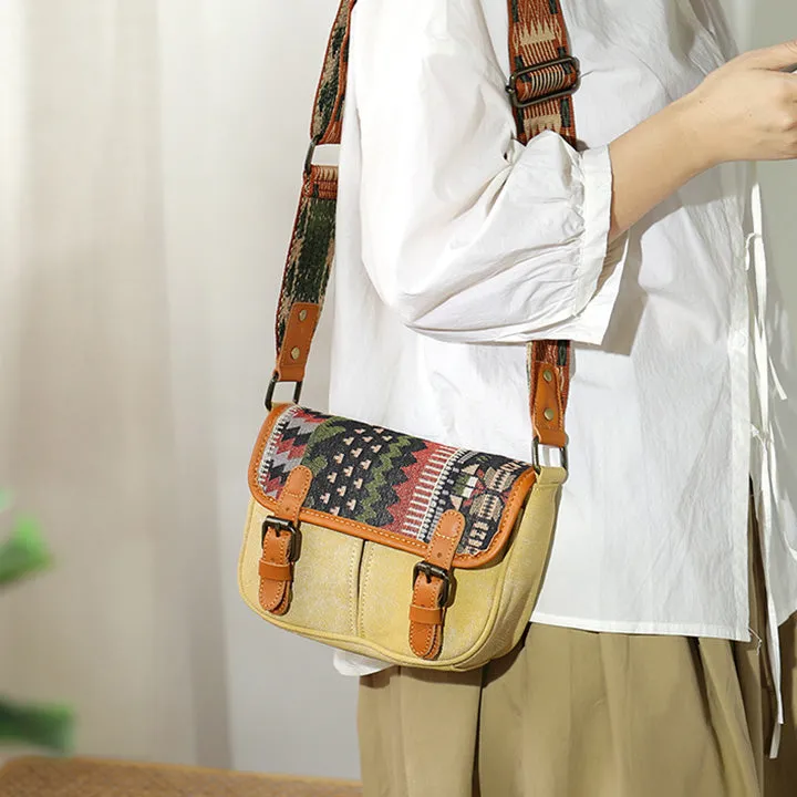 Ethnic Style Ladies Small Canvas Crossbody Bag Women's Satchel Bag