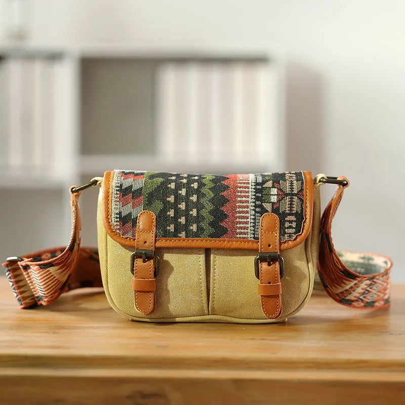 Ethnic Style Ladies Small Canvas Crossbody Bag Women's Satchel Bag