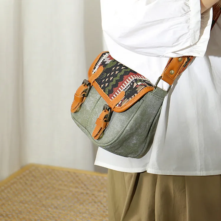 Ethnic Style Ladies Small Canvas Crossbody Bag Women's Satchel Bag
