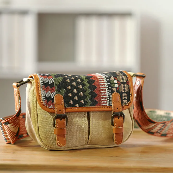 Ethnic Style Ladies Small Canvas Crossbody Bag Women's Satchel Bag