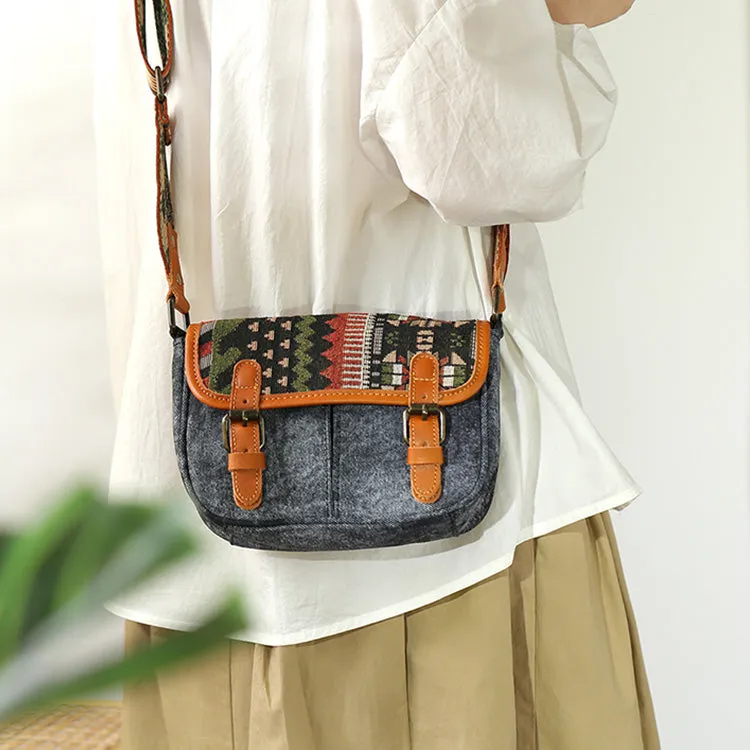 Ethnic Style Ladies Small Canvas Crossbody Bag Women's Satchel Bag