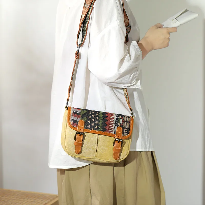 Ethnic Style Ladies Small Canvas Crossbody Bag Women's Satchel Bag