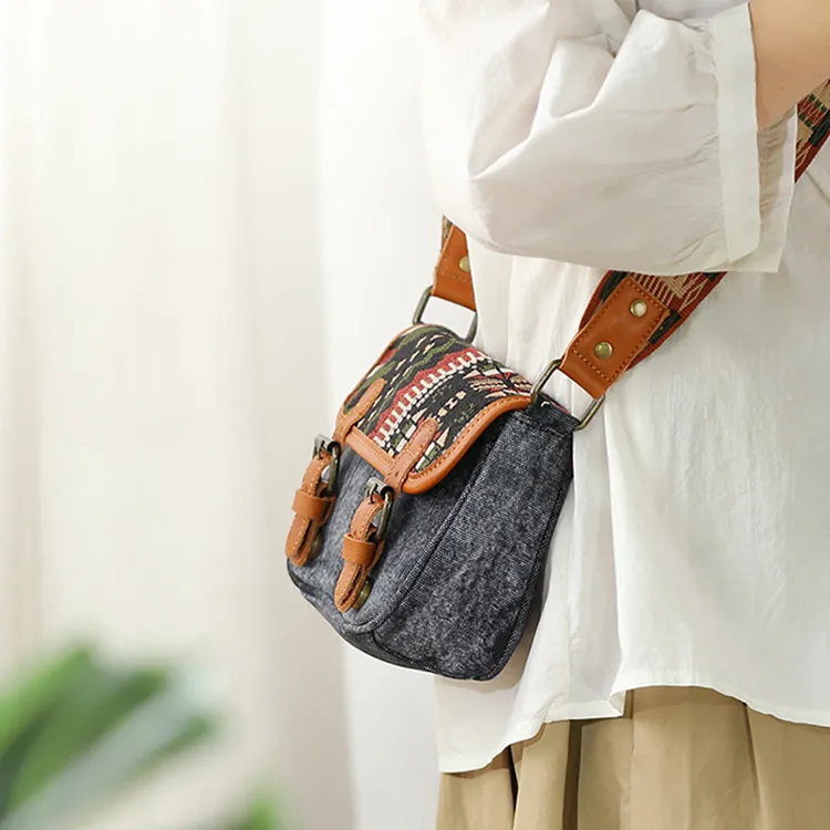 Ethnic Style Ladies Small Canvas Crossbody Bag Women's Satchel Bag