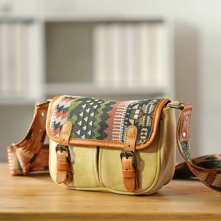 Ethnic Style Ladies Small Canvas Crossbody Bag Women's Satchel Bag
