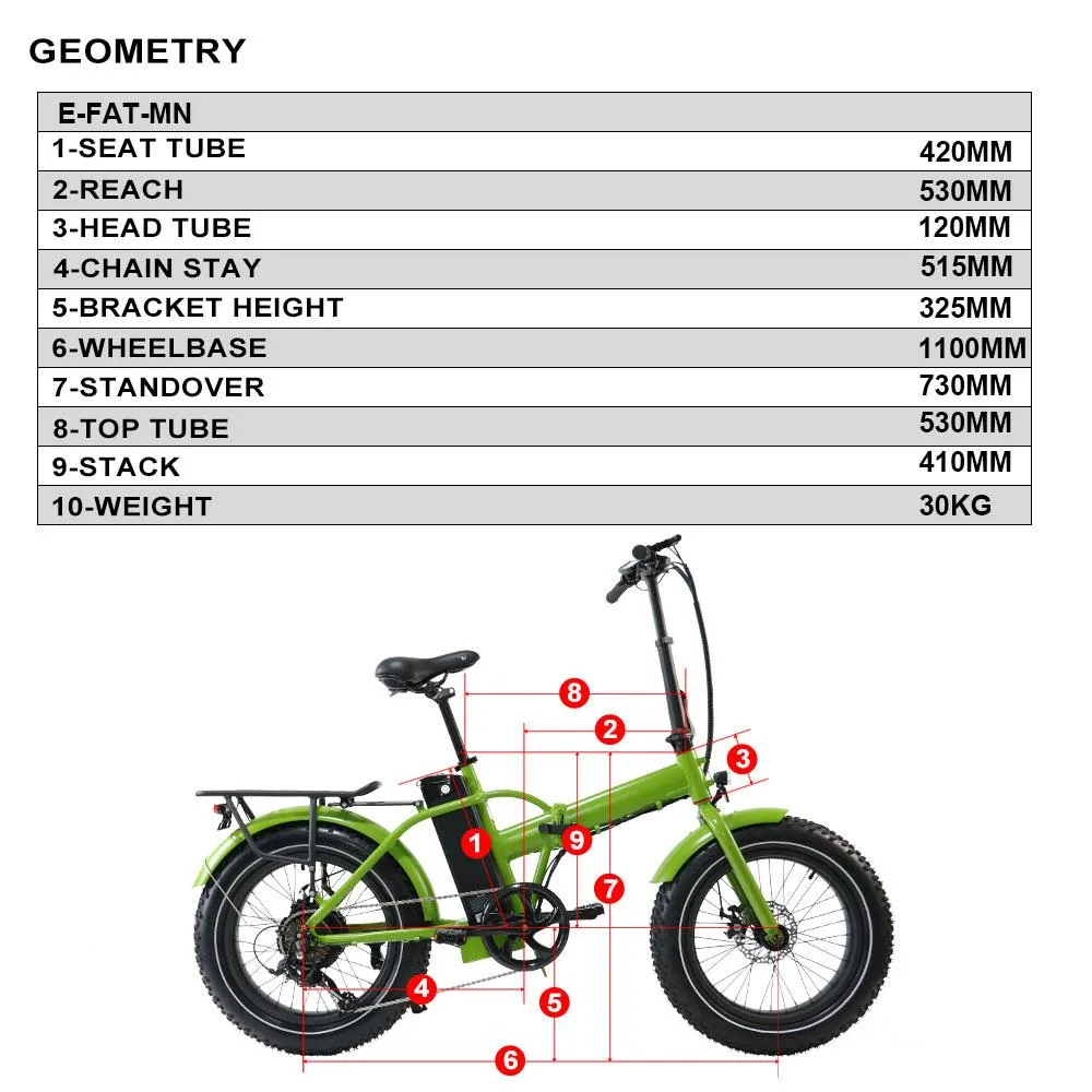 Eunorau 48V 500W 20'' E-FAT-MN Foldable Fat Tire Commuter Electric Bike