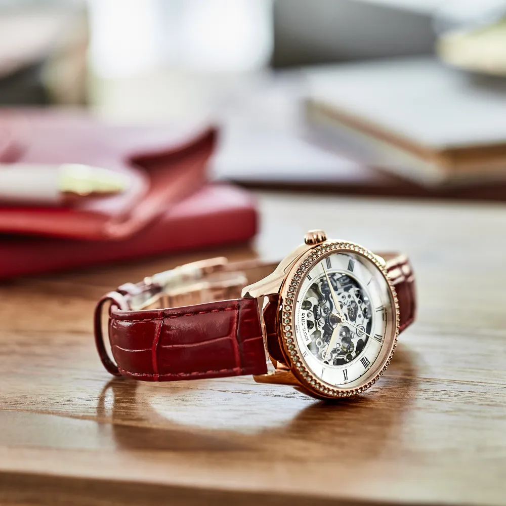 Exquisite 3 Hands Mechanical Leather Women Watch W06-03232-003