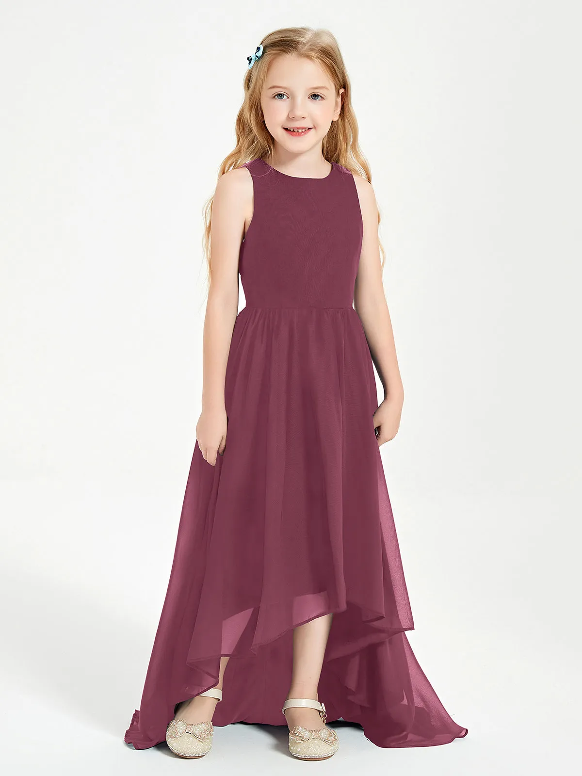Exquisite Asymmetrical Junior Bridesmaid Dresses Scoop Neck Mulberry