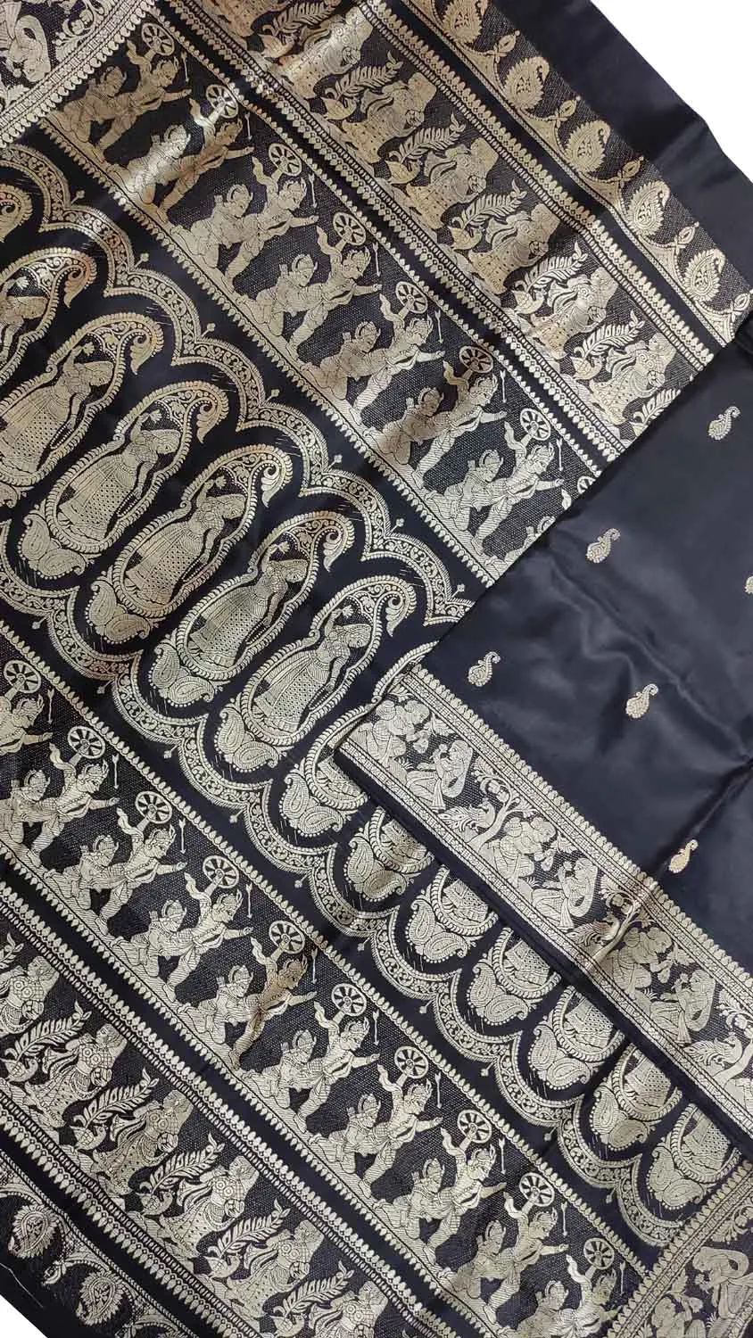 Exquisite Black Baluchari Silk Saree - Handloom Beauty