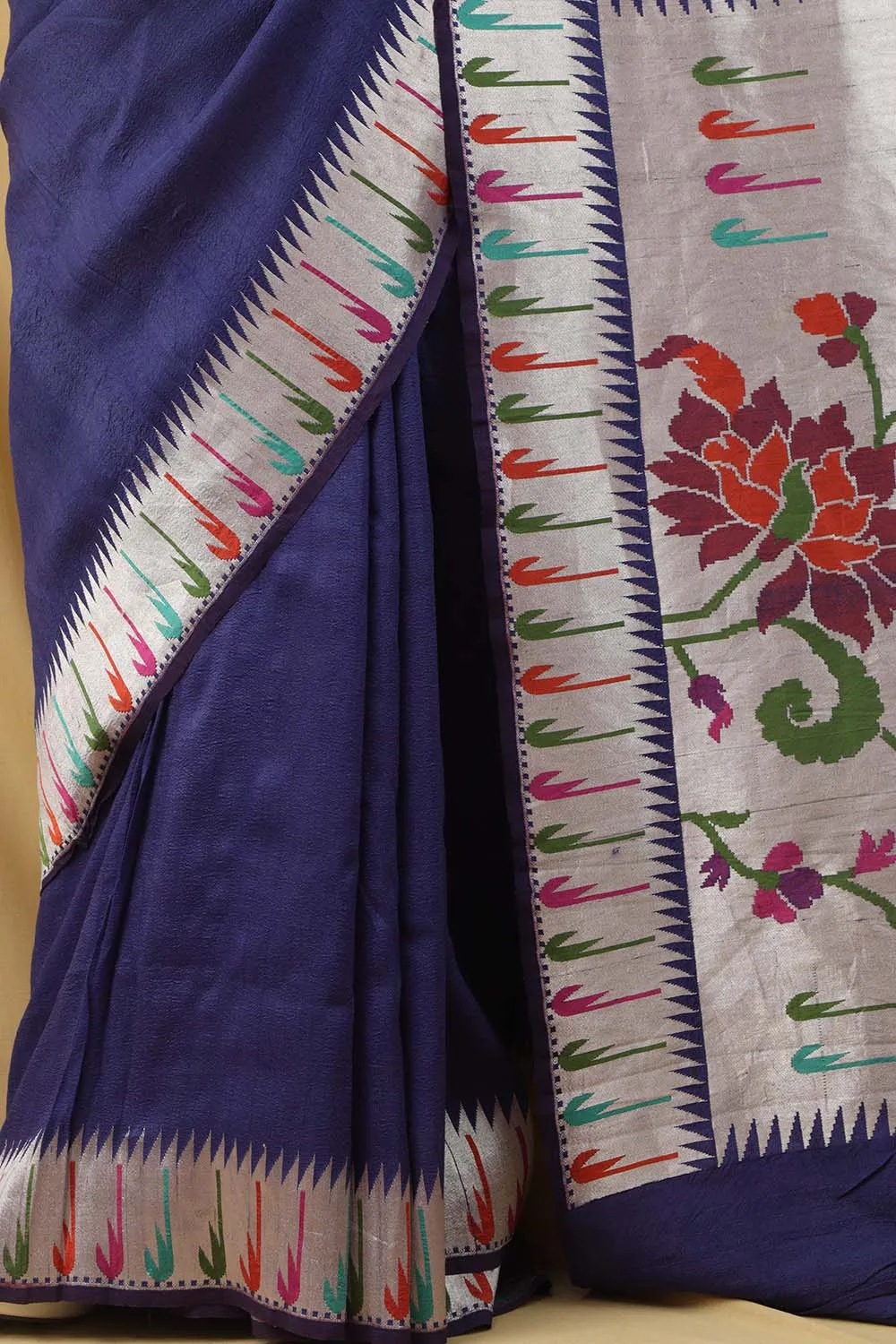 Exquisite Blue Handloom Banarasi Paithani Tussar Saree