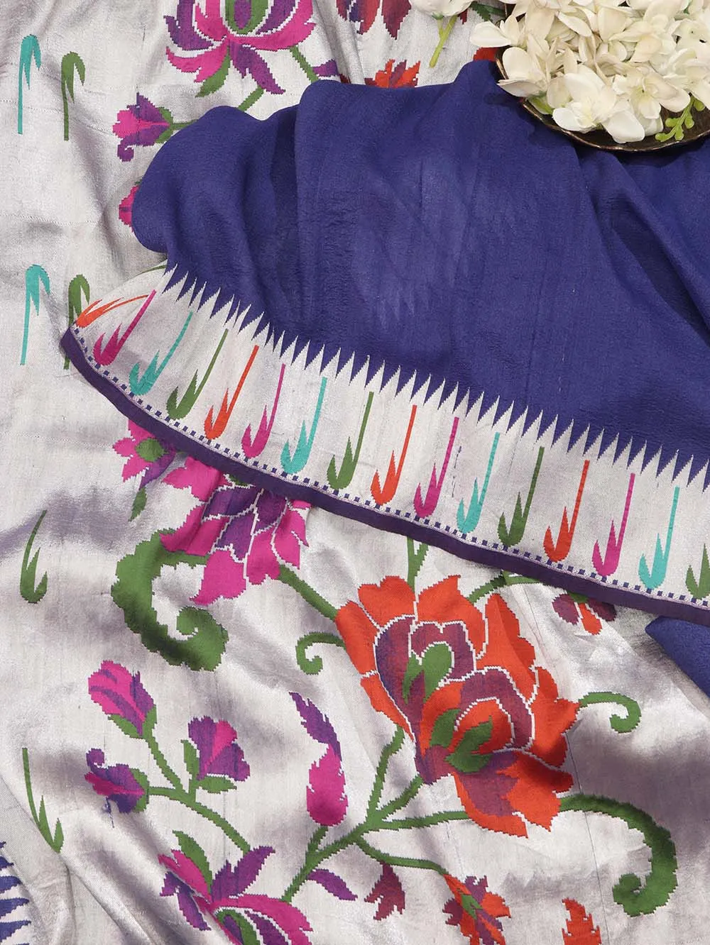 Exquisite Blue Handloom Banarasi Paithani Tussar Saree