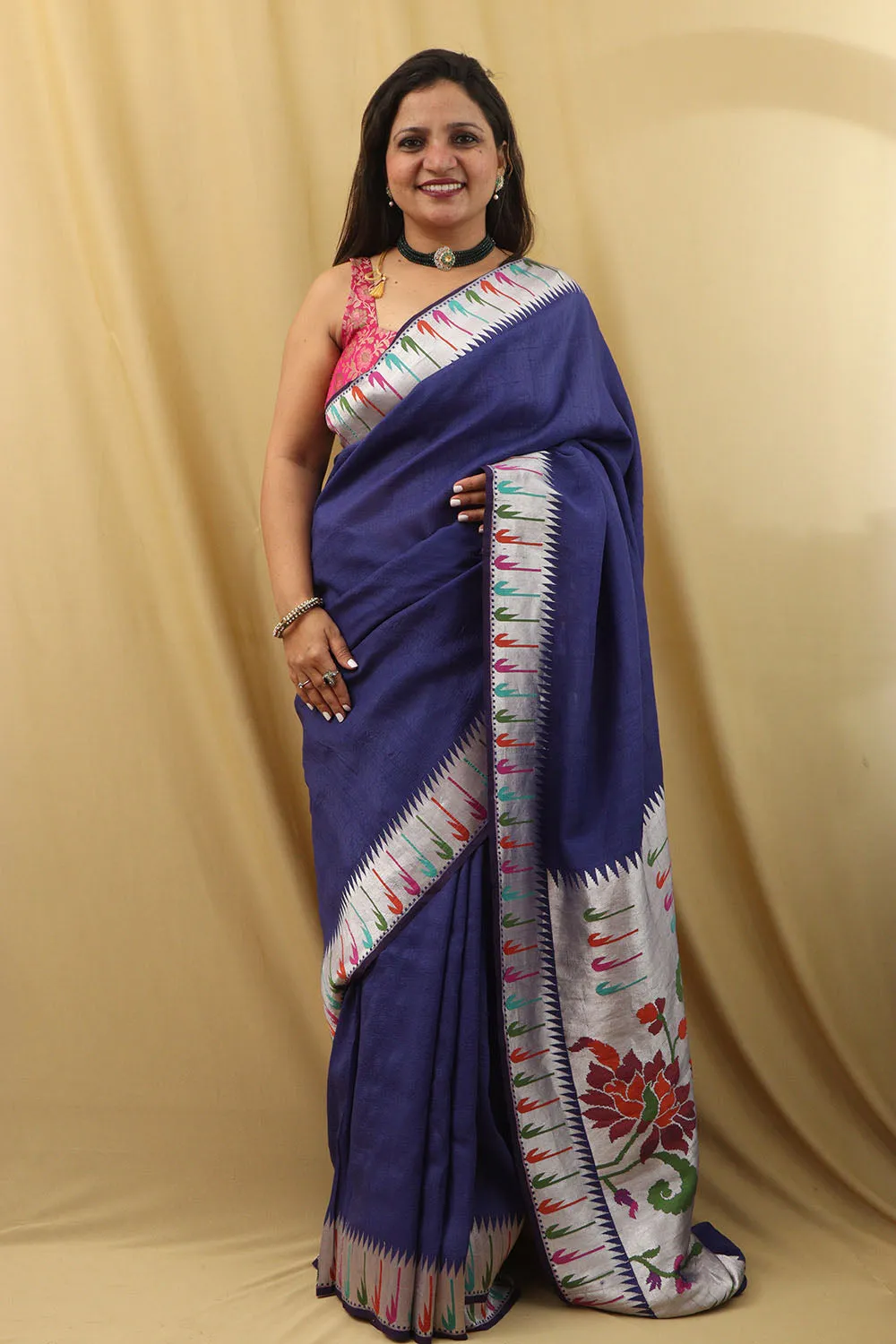Exquisite Blue Handloom Banarasi Paithani Tussar Saree