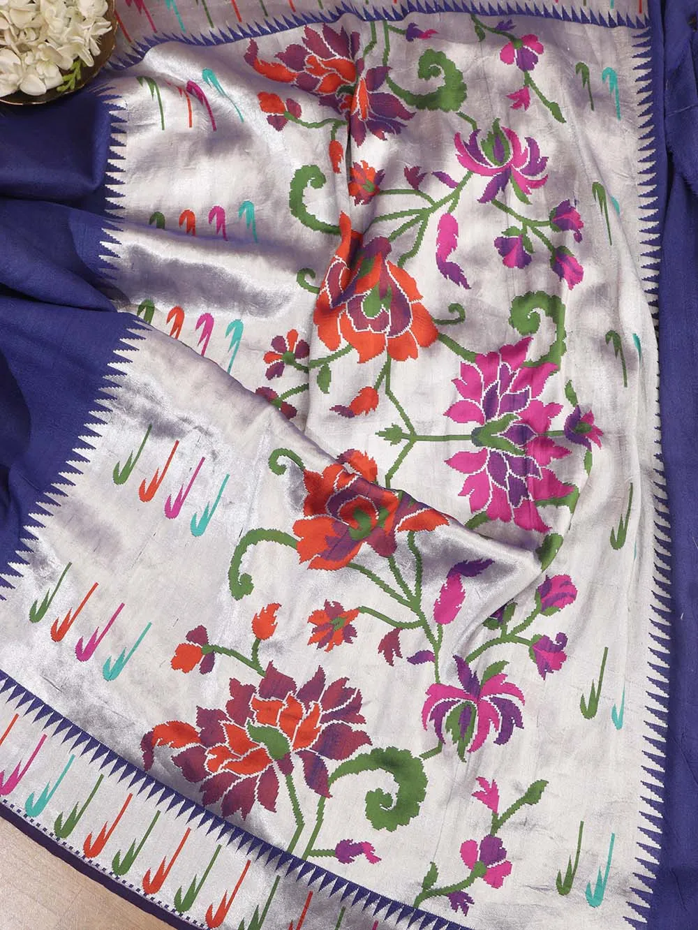 Exquisite Blue Handloom Banarasi Paithani Tussar Saree