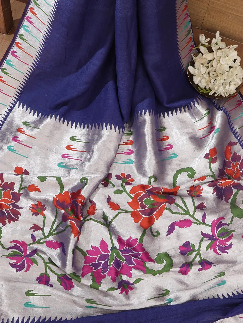Exquisite Blue Handloom Banarasi Paithani Tussar Saree