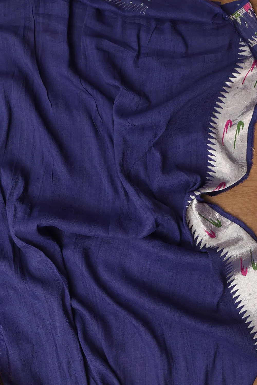 Exquisite Blue Handloom Banarasi Paithani Tussar Saree