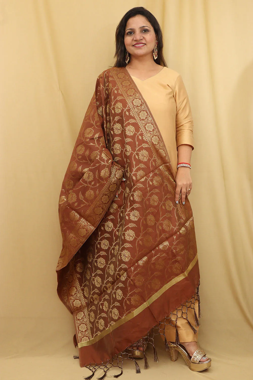 Exquisite Brown Banarasi Silk Dupatta - Timeless Elegance