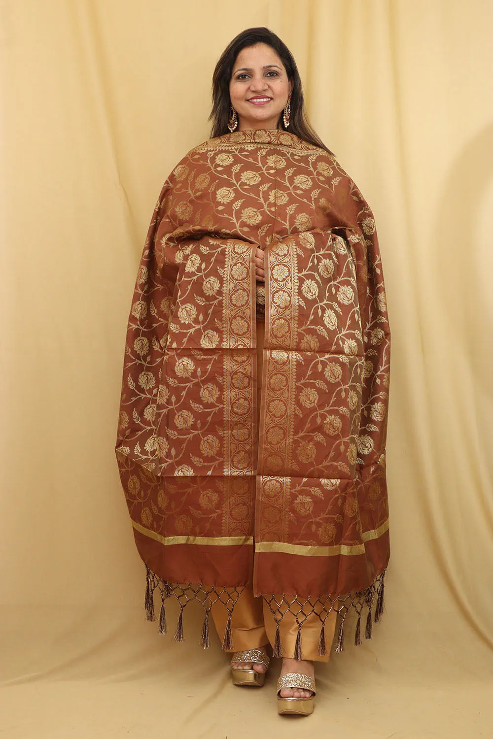 Exquisite Brown Banarasi Silk Dupatta - Timeless Elegance
