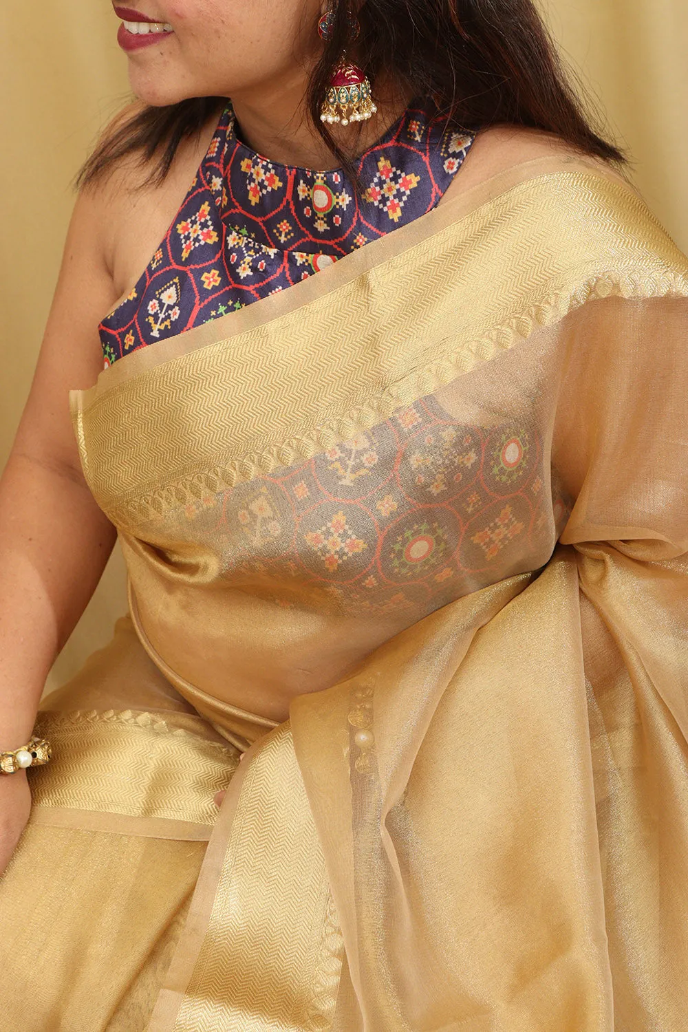 Exquisite Golden Banarasi Tissue Saree - Timeless Elegance